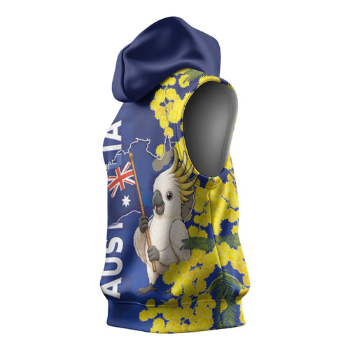 Australia Cockatoo Sleeveless Hoodie Aussie Flag With Golden Wattle