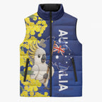 Australia Cockatoo Sleeveless Puffer Jacket Aussie Flag With Golden Wattle