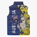 Australia Cockatoo Sleeveless Puffer Jacket Aussie Flag With Golden Wattle