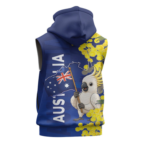 Australia Cockatoo Sleeveless Zip Hoodie Aussie Flag With Golden Wattle