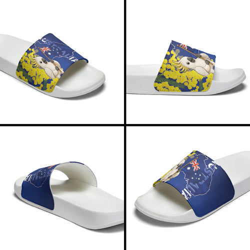 Australia Cockatoo Slide Sandals Aussie Flag With Golden Wattle