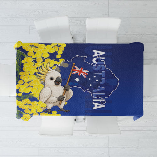 Australia Cockatoo Tablecloth Aussie Flag With Golden Wattle
