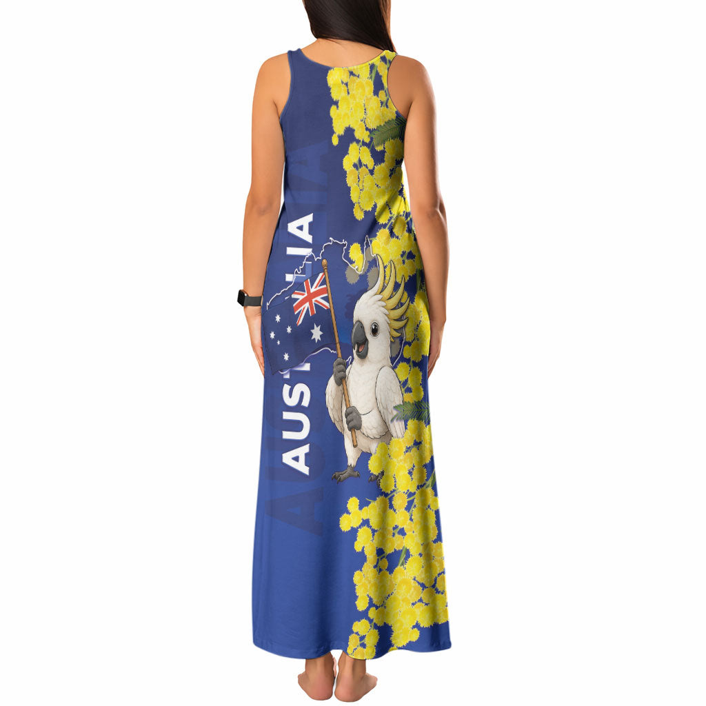 Australia Cockatoo Tank Maxi Dress Aussie Flag With Golden Wattle