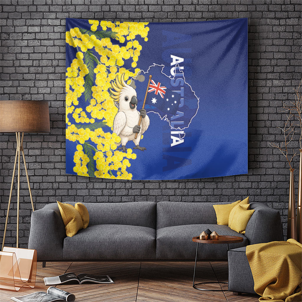 Australia Cockatoo Tapestry Aussie Flag With Golden Wattle