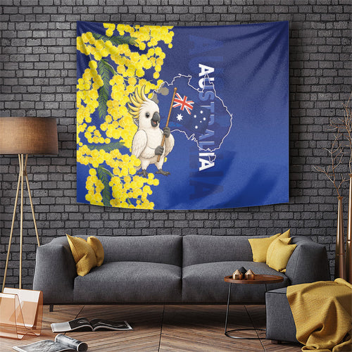 Australia Cockatoo Tapestry Aussie Flag With Golden Wattle