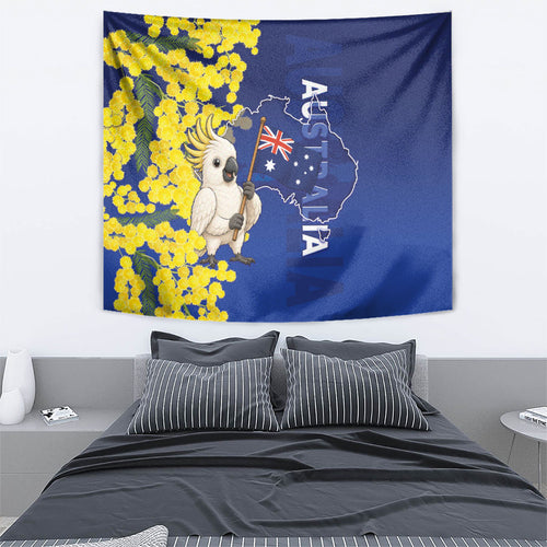 Australia Cockatoo Tapestry Aussie Flag With Golden Wattle