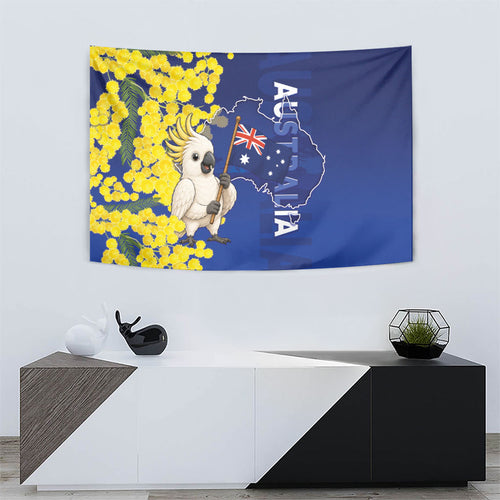 Australia Cockatoo Tapestry Aussie Flag With Golden Wattle