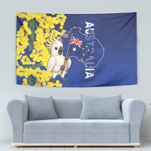 Australia Cockatoo Tapestry Aussie Flag With Golden Wattle