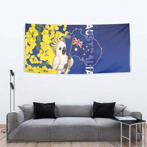 Australia Cockatoo Tapestry Aussie Flag With Golden Wattle