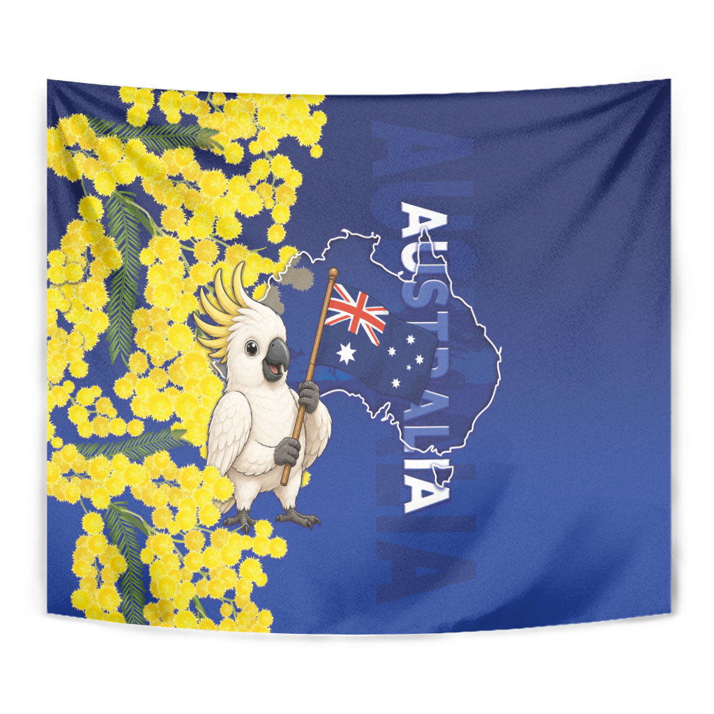 Australia Cockatoo Tapestry Aussie Flag With Golden Wattle