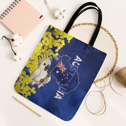 Australia Cockatoo Tote Bag Aussie Flag With Golden Wattle