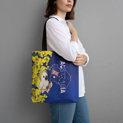 Australia Cockatoo Tote Bag Aussie Flag With Golden Wattle