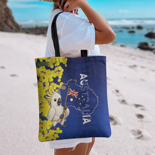 Australia Cockatoo Tote Bag Aussie Flag With Golden Wattle