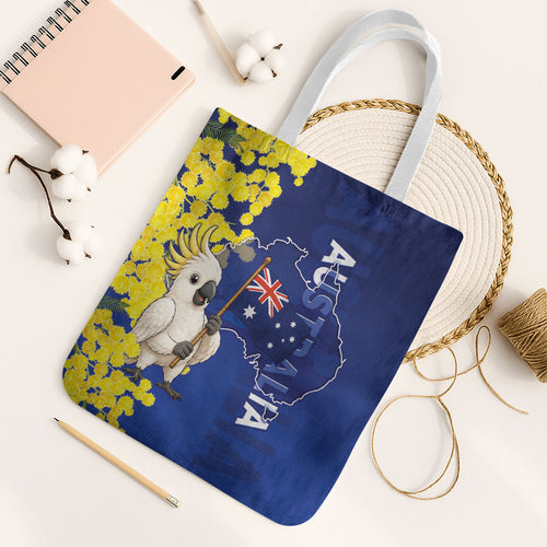 Australia Cockatoo Tote Bag Aussie Flag With Golden Wattle