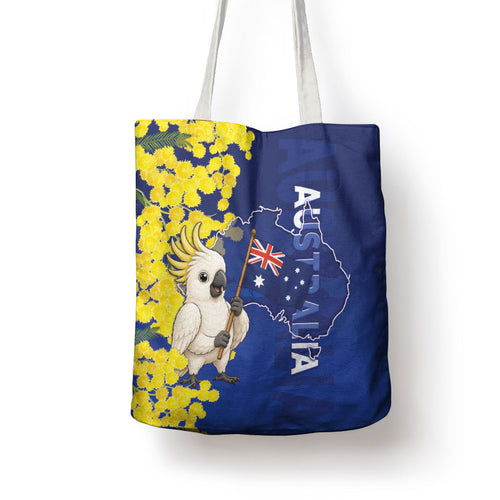 Australia Cockatoo Tote Bag Aussie Flag With Golden Wattle