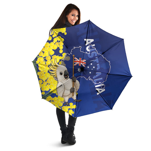 Australia Cockatoo Umbrella Aussie Flag With Golden Wattle