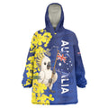 Australia Cockatoo Wearable Blanket Hoodie Aussie Flag With Golden Wattle