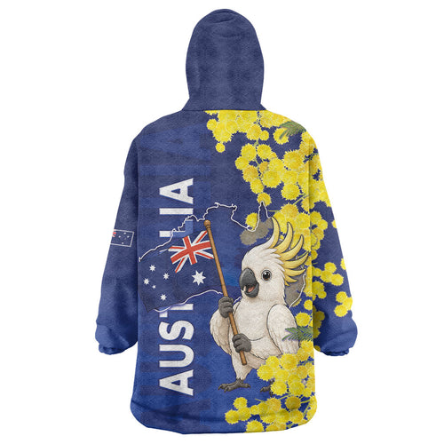 Australia Cockatoo Wearable Blanket Hoodie Aussie Flag With Golden Wattle