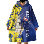 Australia Cockatoo Wearable Blanket Hoodie Aussie Flag With Golden Wattle