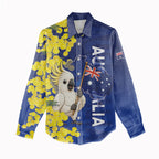 Australia Cockatoo Women Casual Shirt Aussie Flag With Golden Wattle
