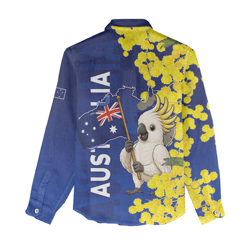 Australia Cockatoo Women Casual Shirt Aussie Flag With Golden Wattle