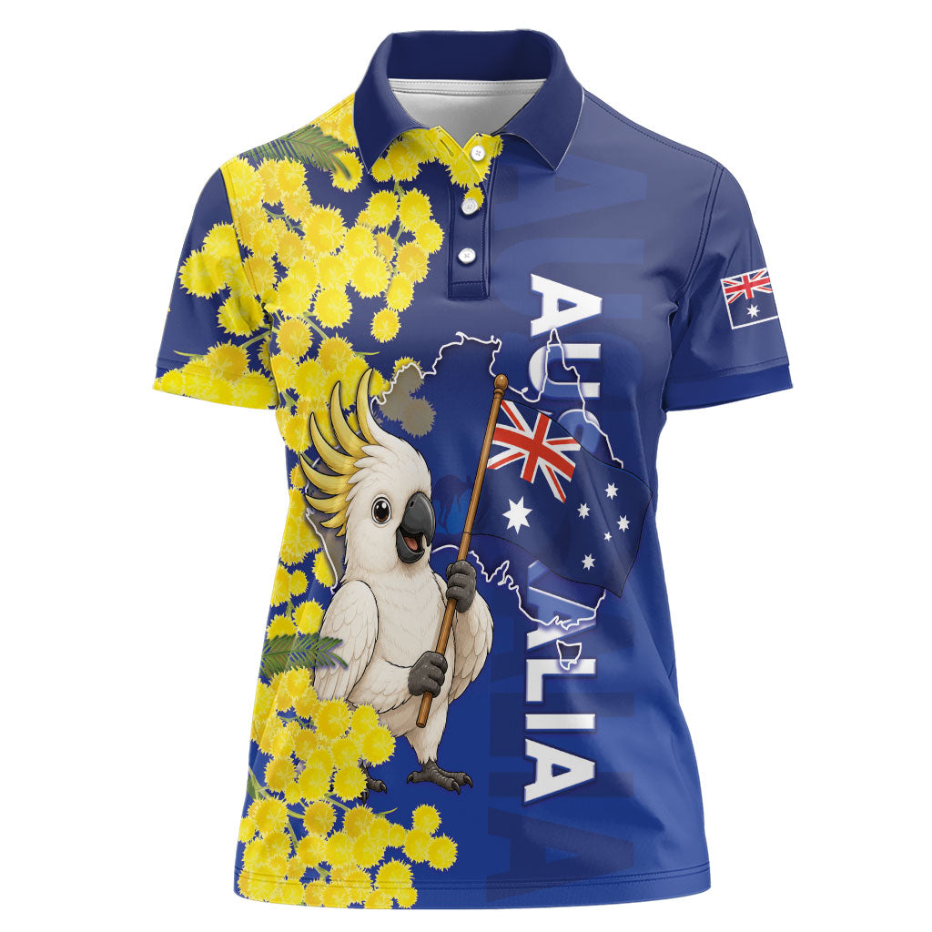 Australia Cockatoo Women Polo Shirt Aussie Flag With Golden Wattle