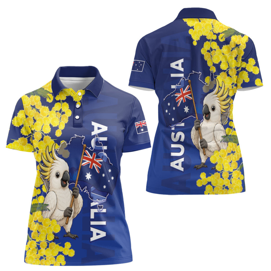 Australia Cockatoo Women Polo Shirt Aussie Flag With Golden Wattle
