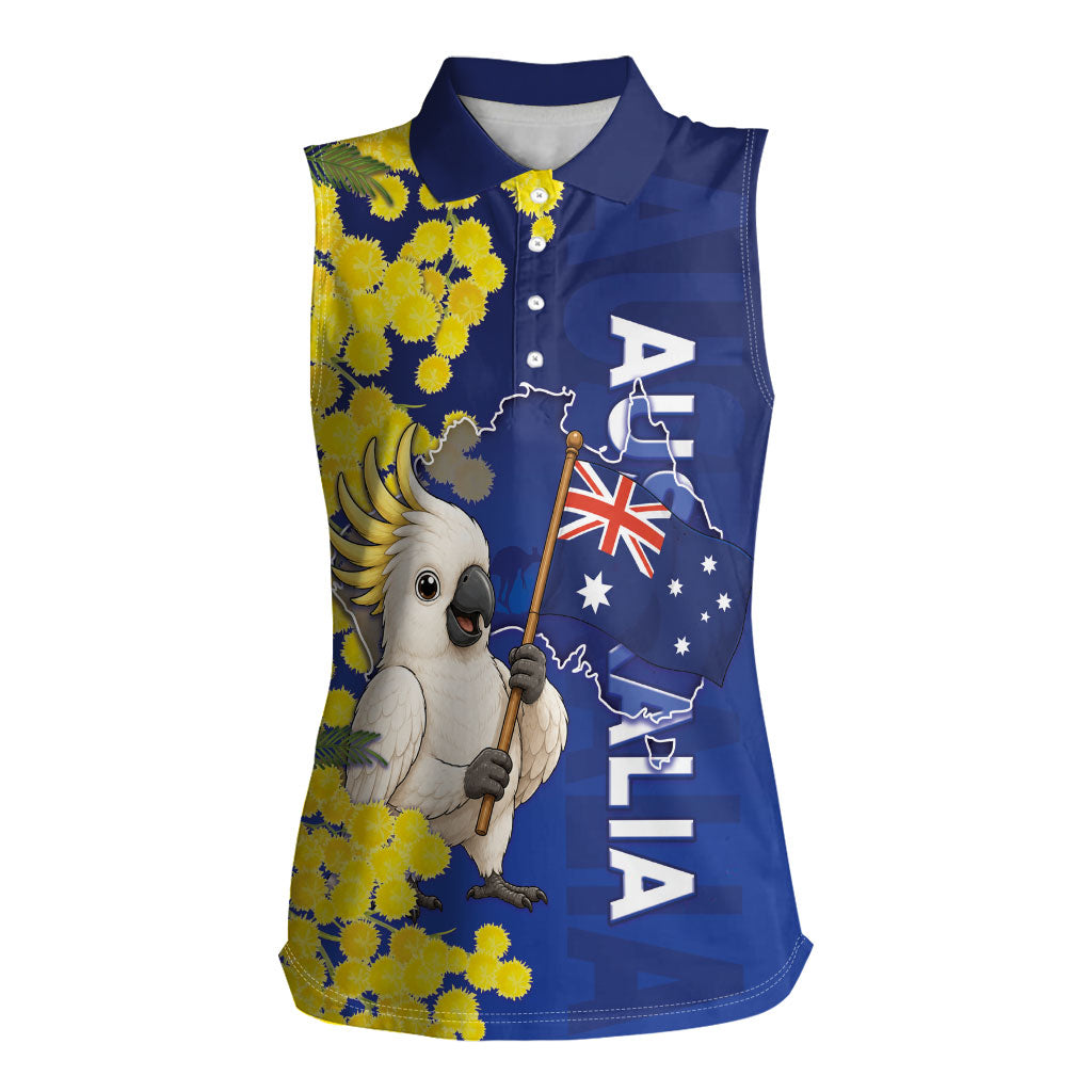 Australia Cockatoo Women Sleeveless Polo Shirt Aussie Flag With Golden Wattle