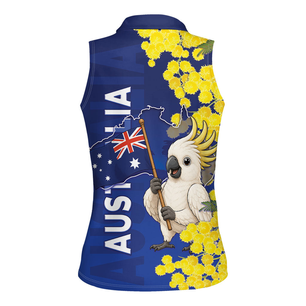 Australia Cockatoo Women Sleeveless Polo Shirt Aussie Flag With Golden Wattle