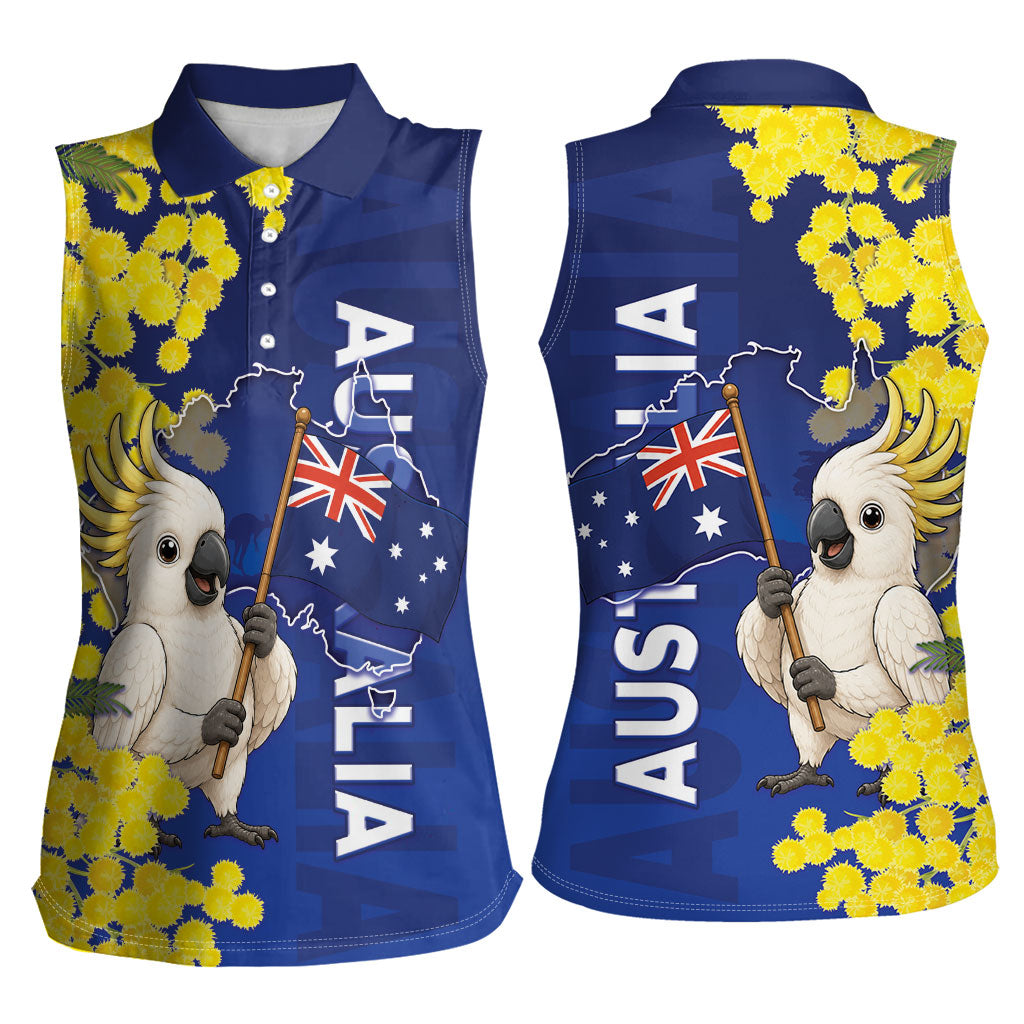 Australia Cockatoo Women Sleeveless Polo Shirt Aussie Flag With Golden Wattle