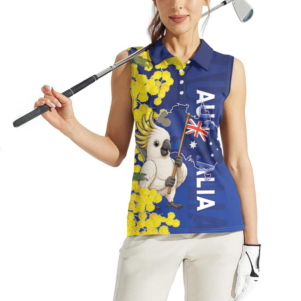 Australia Cockatoo Women Sleeveless Polo Shirt Aussie Flag With Golden Wattle