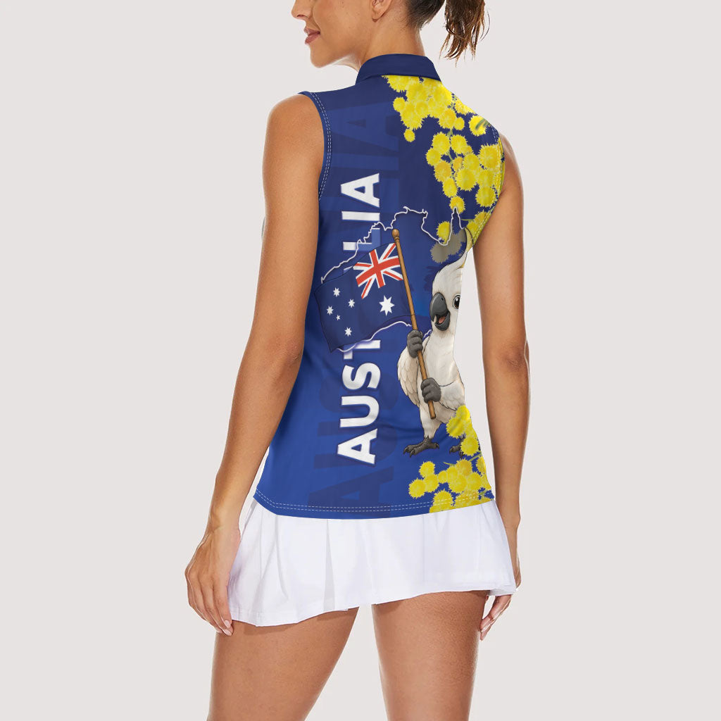 Australia Cockatoo Women Sleeveless Polo Shirt Aussie Flag With Golden Wattle