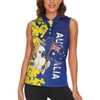 Australia Cockatoo Women Sleeveless Polo Shirt Aussie Flag With Golden Wattle