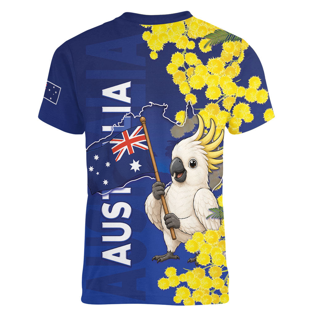 Australia Cockatoo Women V-Neck T-Shirt Aussie Flag With Golden Wattle
