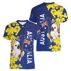 Australia Cockatoo Women V-Neck T-Shirt Aussie Flag With Golden Wattle