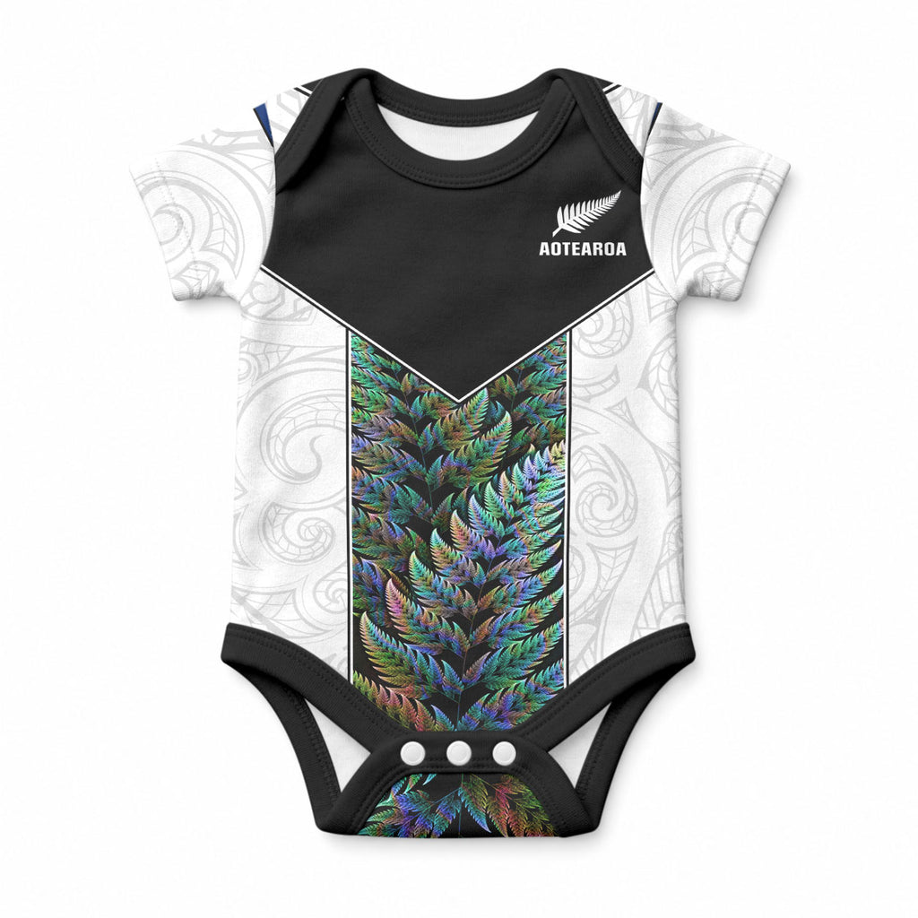 Custom New Zealand Fern Rugby Baby Onesie World Cup 2023 Paua Shell Maori Pattern