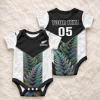 Custom New Zealand Fern Rugby Baby Onesie World Cup 2023 Paua Shell Maori Pattern