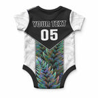 Custom New Zealand Fern Rugby Baby Onesie World Cup 2023 Paua Shell Maori Pattern