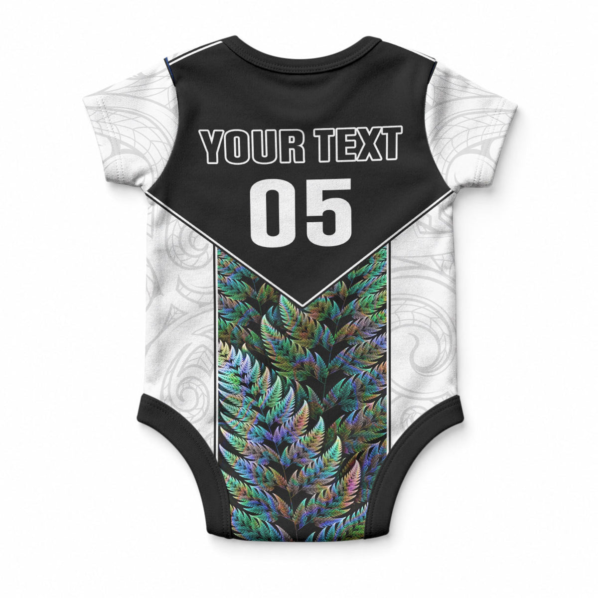 Custom New Zealand Fern Rugby Baby Onesie World Cup 2023 Paua Shell Maori Pattern