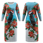 Australia Cockatoo Festive Christmas Couples Matching Long Sleeve Bodycon Dress and Long Sleeve Button Shirt
