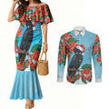 Australia Cockatoo Festive Christmas Couples Matching Mermaid Dress and Long Sleeve Button Shirt