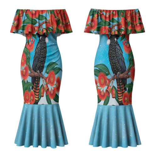 Australia Cockatoo Festive Christmas Couples Matching Mermaid Dress and Long Sleeve Button Shirt