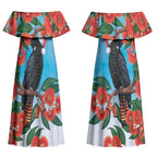 Australia Cockatoo Festive Christmas Couples Matching Off Shoulder Maxi Dress and Long Sleeve Button Shirt