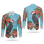 Australia Cockatoo Festive Christmas Couples Matching Off The Shoulder Long Sleeve Dress and Long Sleeve Button Shirt
