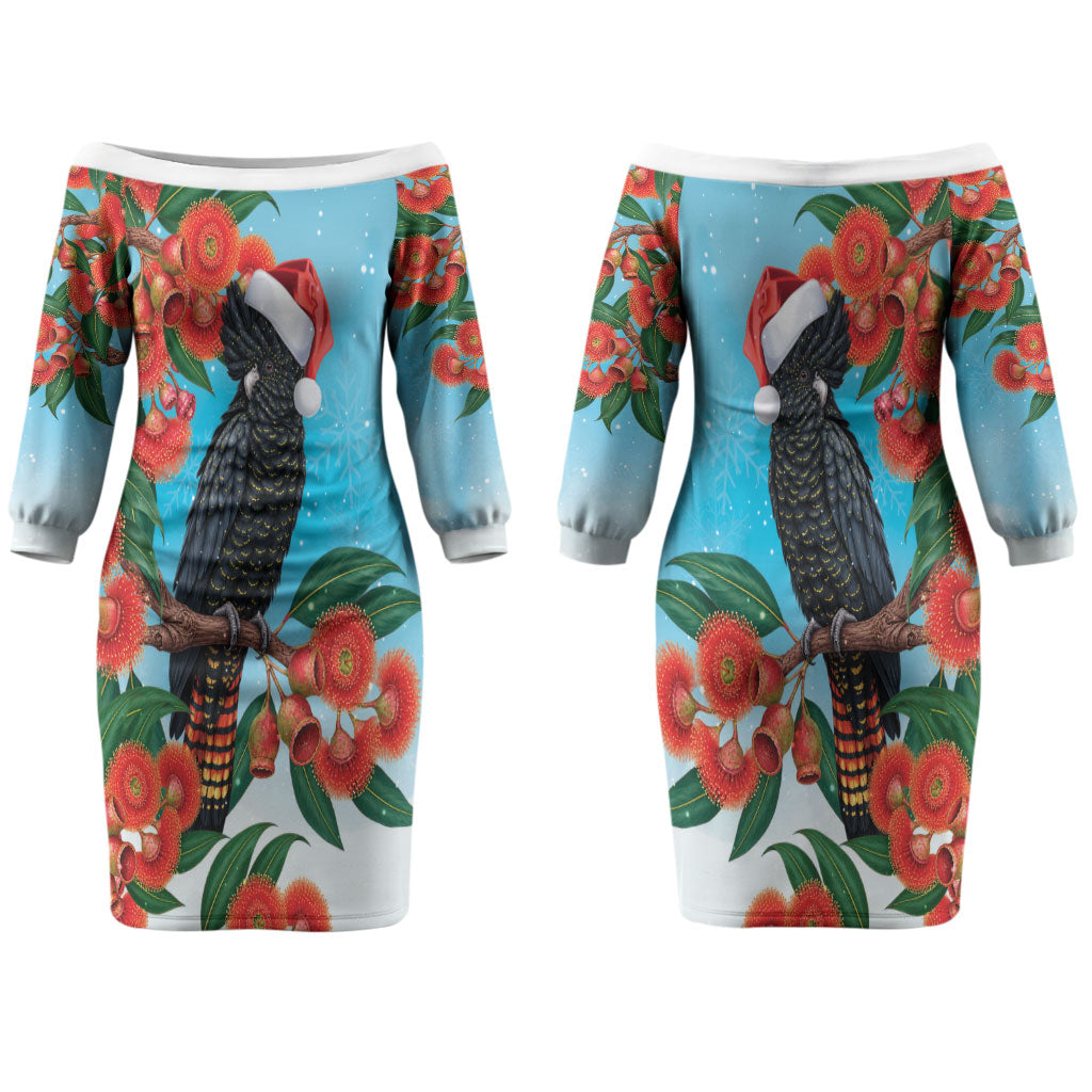 Australia Cockatoo Festive Christmas Couples Matching Off The Shoulder Long Sleeve Dress and Long Sleeve Button Shirt