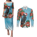 Australia Cockatoo Festive Christmas Couples Matching Puletasi and Long Sleeve Button Shirt
