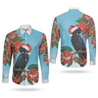 Australia Cockatoo Festive Christmas Couples Matching Puletasi and Long Sleeve Button Shirt