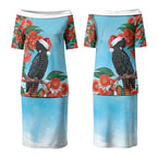 Australia Cockatoo Festive Christmas Couples Matching Puletasi and Long Sleeve Button Shirt