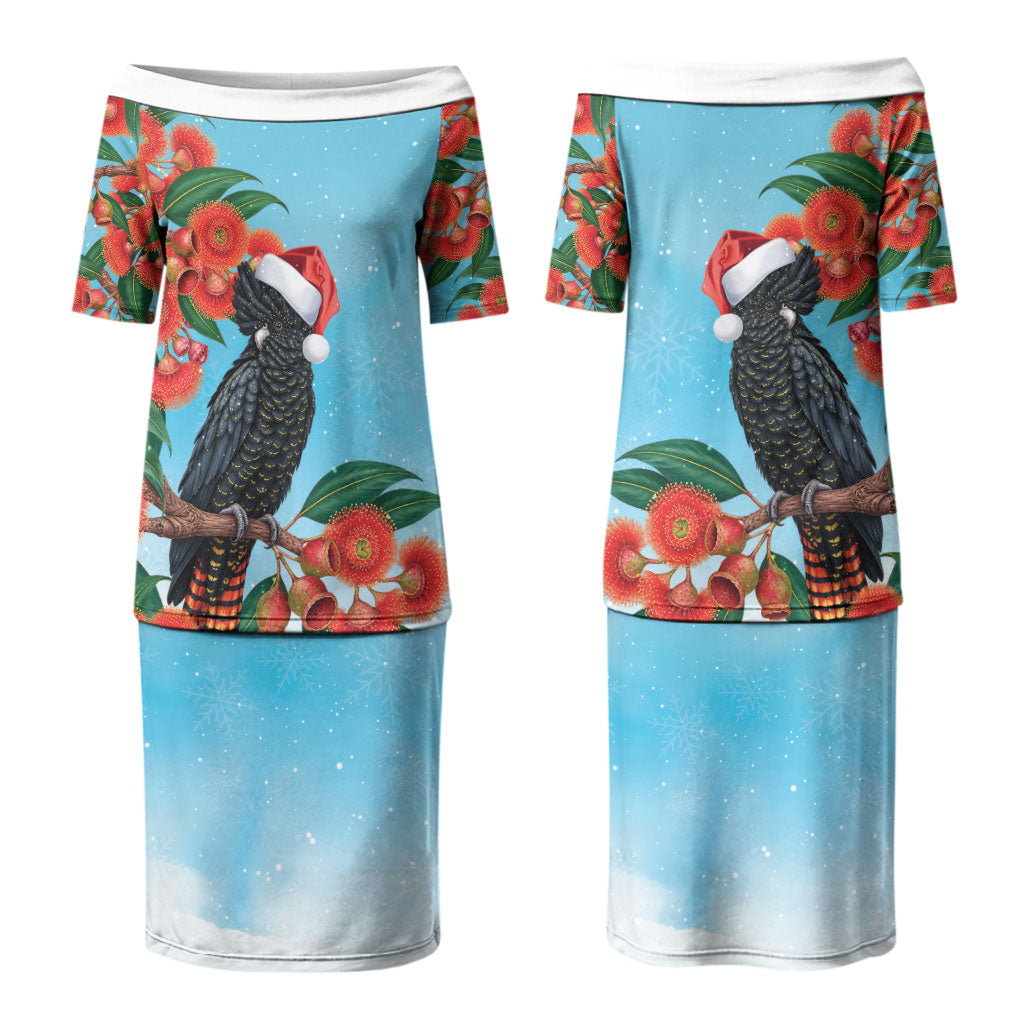 Australia Cockatoo Festive Christmas Couples Matching Puletasi and Long Sleeve Button Shirt