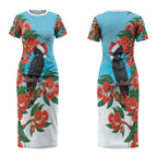 Australia Cockatoo Festive Christmas Couples Matching Short Sleeve Bodycon Dress and Long Sleeve Button Shirt